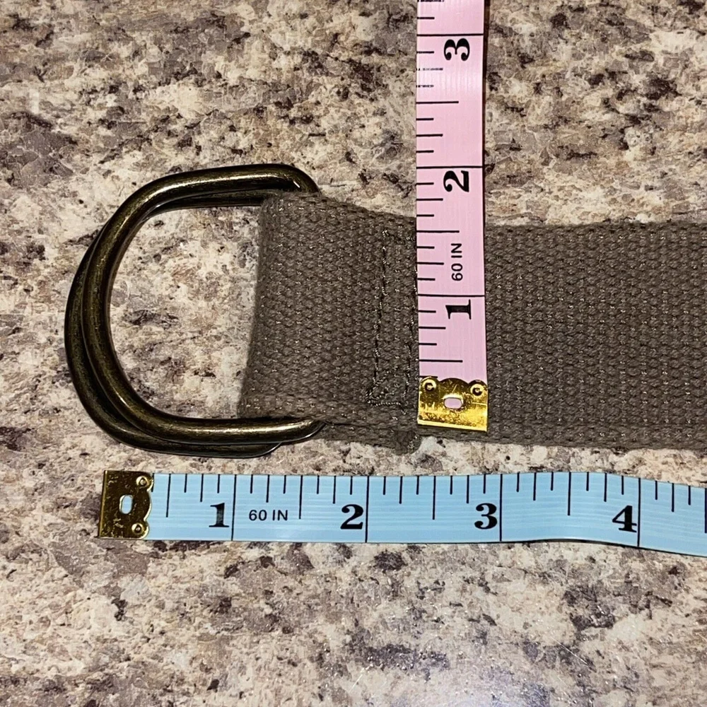 Unisex Canvas Y2K Woven 46” Solid Dark Khaki D-Ring Wide‎ Casual Belt Frayed End